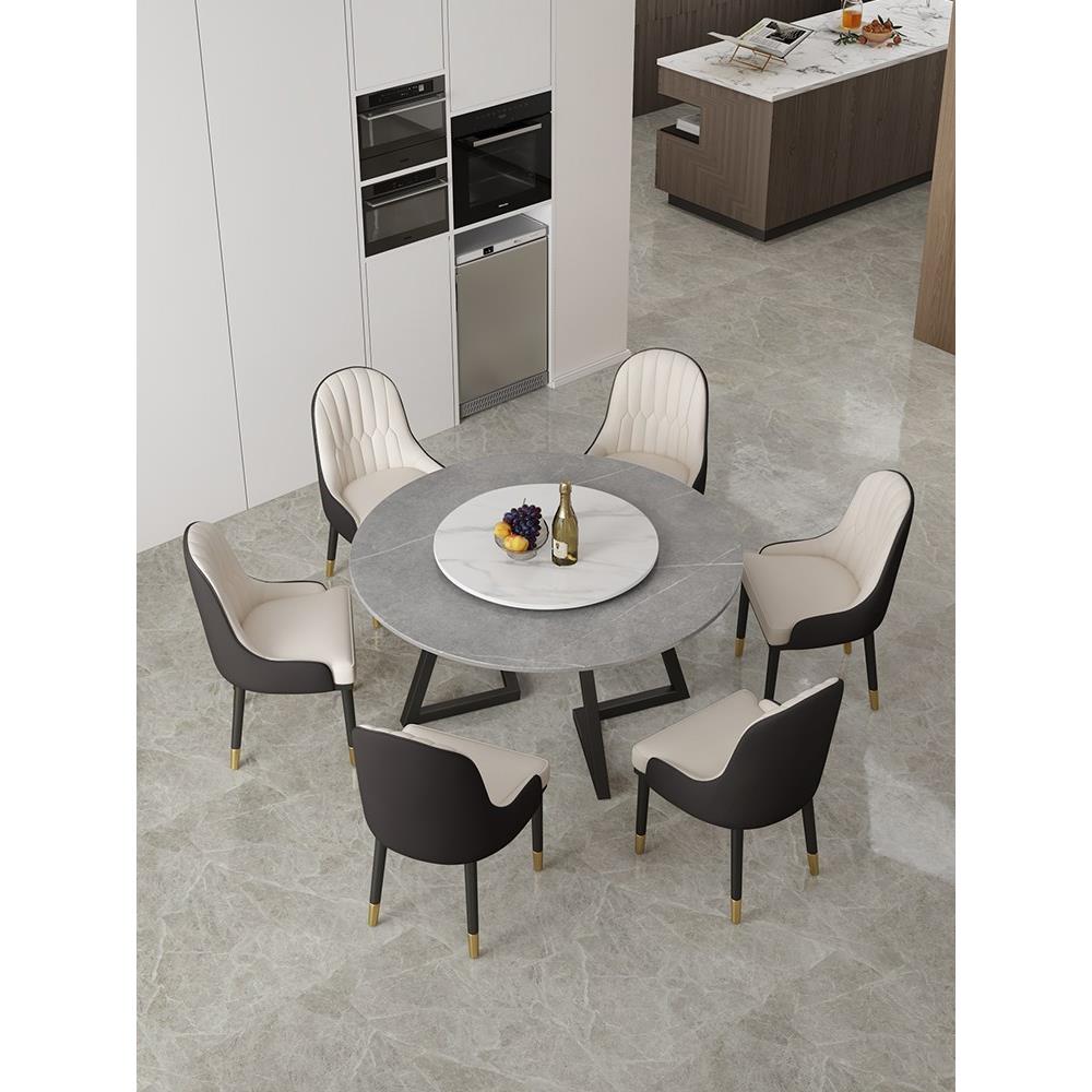 岩板圆形餐桌带转盘家用小户型简约轻奢客厅吃饭餐桌椅子组合