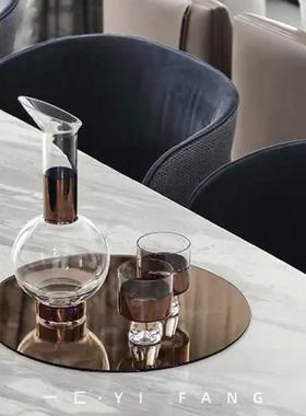 一匚 欧式轻奢简约水晶烟灰色金色酒具酒杯摆件 样板房软装饰品