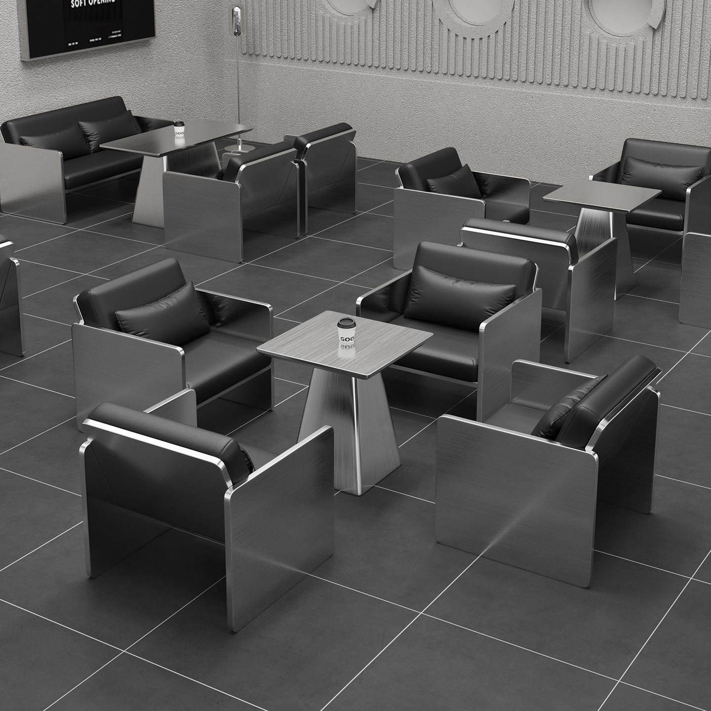 咖啡厅奶茶店桌椅组合小酒馆餐吧工业风沙发酒吧清吧不锈钢卡座