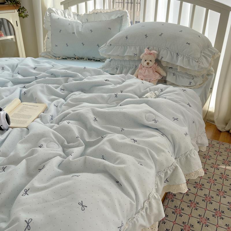 月亮睡了小清新水洗双层花边夏被四件套空调被宿舍薄被卧室夏季被