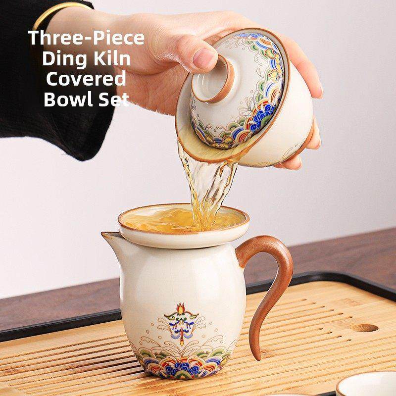 汝窑盖碗公道杯茶漏三件套装家用一人泡茶高档茶碗带盖子功夫茶具,餐饮具,盖碗,淘宝优惠券,粉丝福利购,淘宝优惠卷