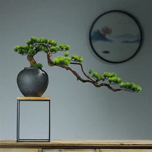 新款 饰品微景观 仿真绿植迎客松盆景酒店茶室桌面玄关居家装 新中式