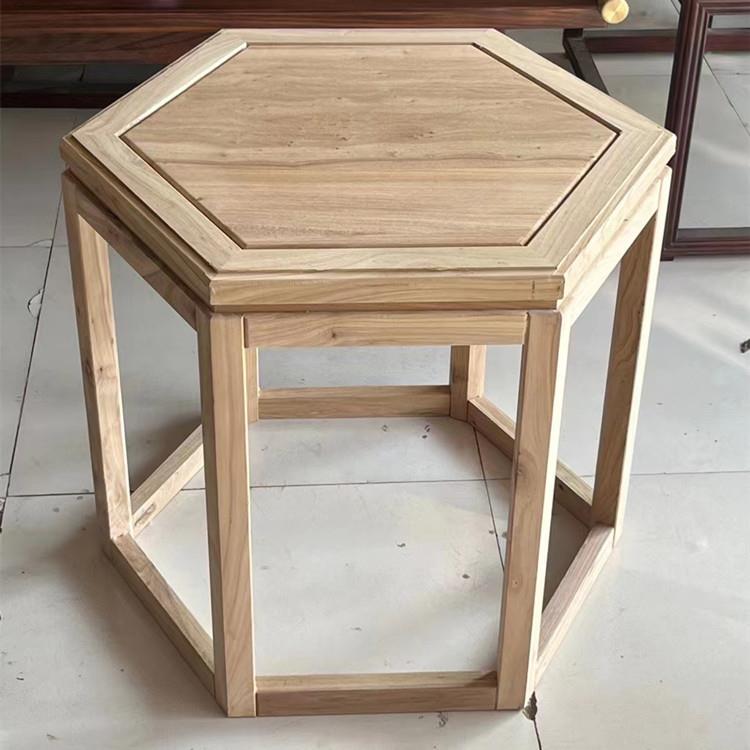 新中式角几白茬花架花架北榆木椅子三件套小茶几白胚坯全实木边几