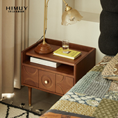 HIMUY马德里床头柜 复古风黄杨木实木雕花北欧卧室床边收纳储物柜