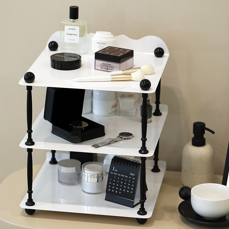 覆古三层置物架铁艺杯架多层收纳层架桌面大K容量白色置物架A4纸