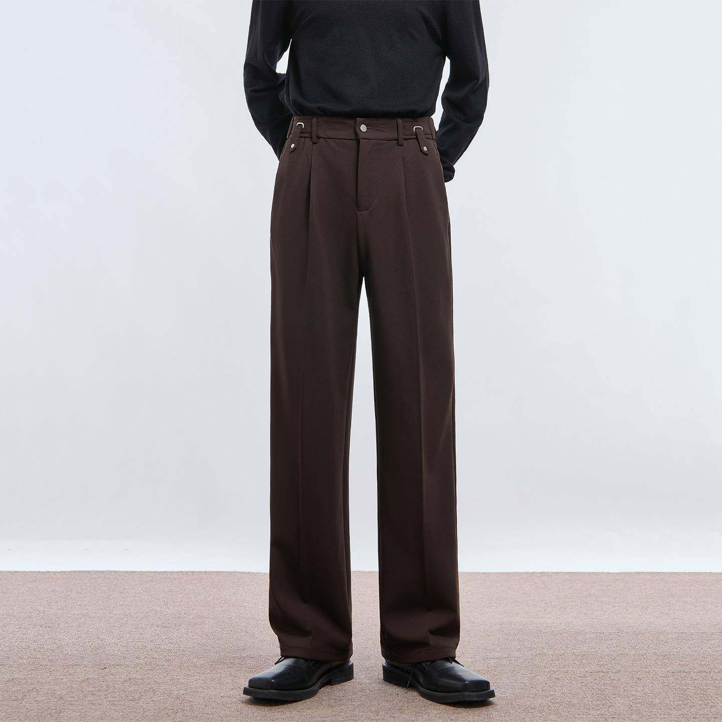 NewAreas秋季压褶设计咖啡色垂感直筒西裤男老钱风免烫高腰西装裤