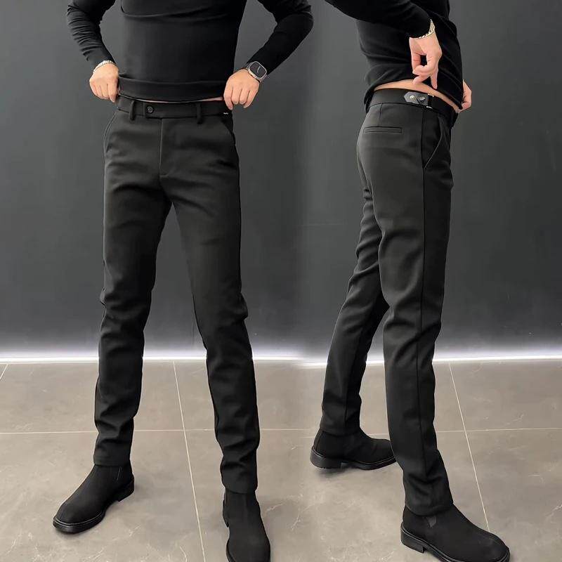 男士休闲裤秋冬季新款时尚轻奢厚料毛呢裤子男潮流百搭修身小脚裤