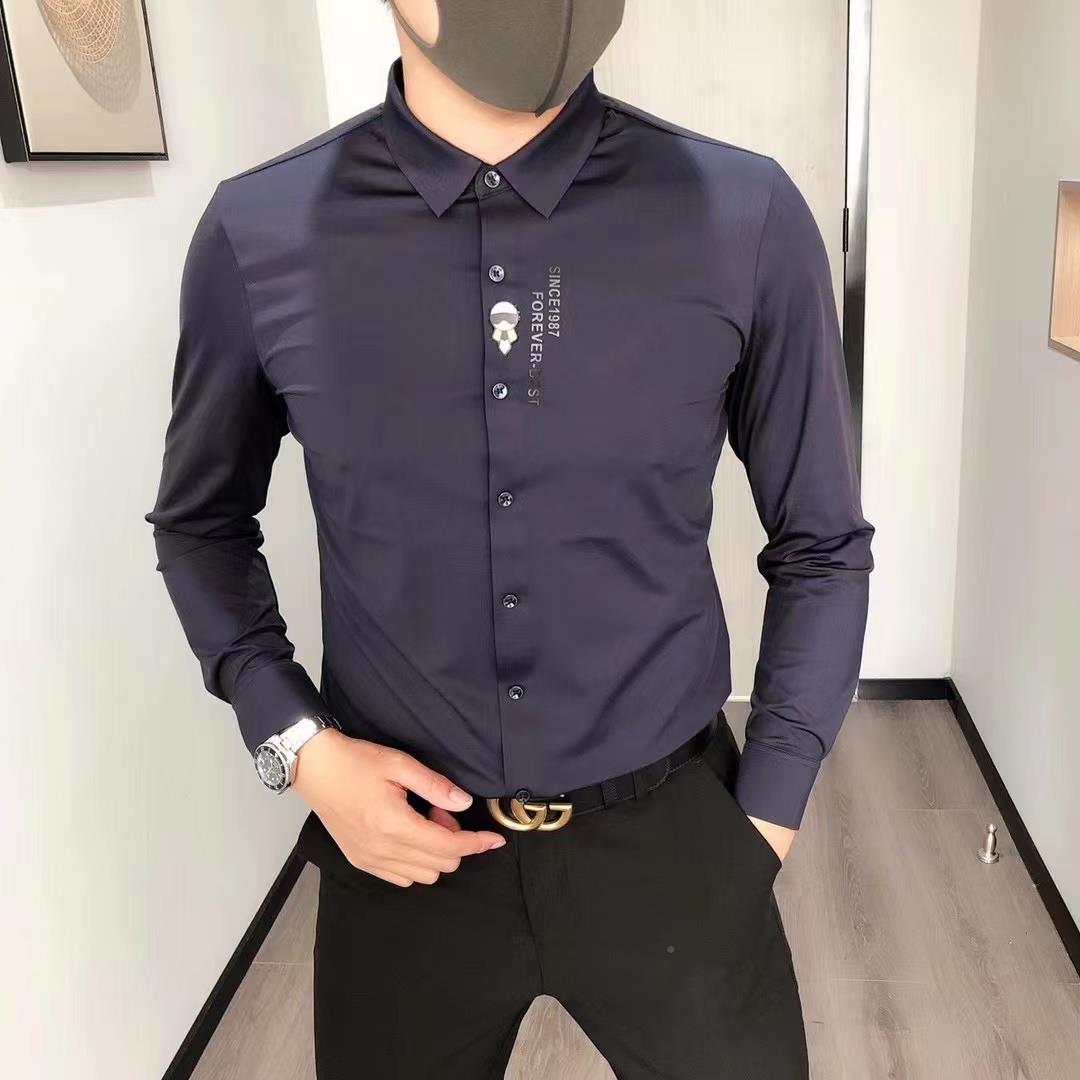 高端免烫长袖衬衫男秋闲冬季加JVZ绒薄务款高级感白衫衬商男士休