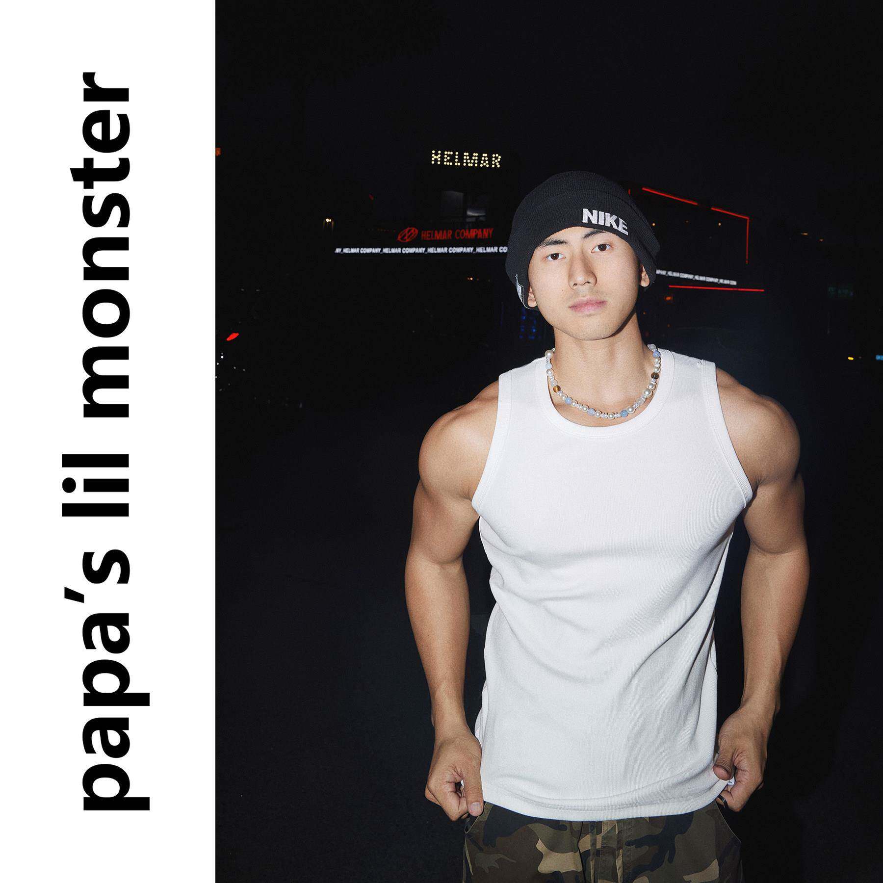 PAPASLILMONSTER美式硬汉无袖T恤背心男显肌肉弹力速干打底汗衫