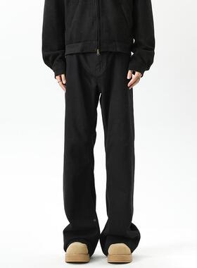 悟空有式货美街头cle长afSVLit黑色微喇牛仔裤男宽松显n瘦直筒拖