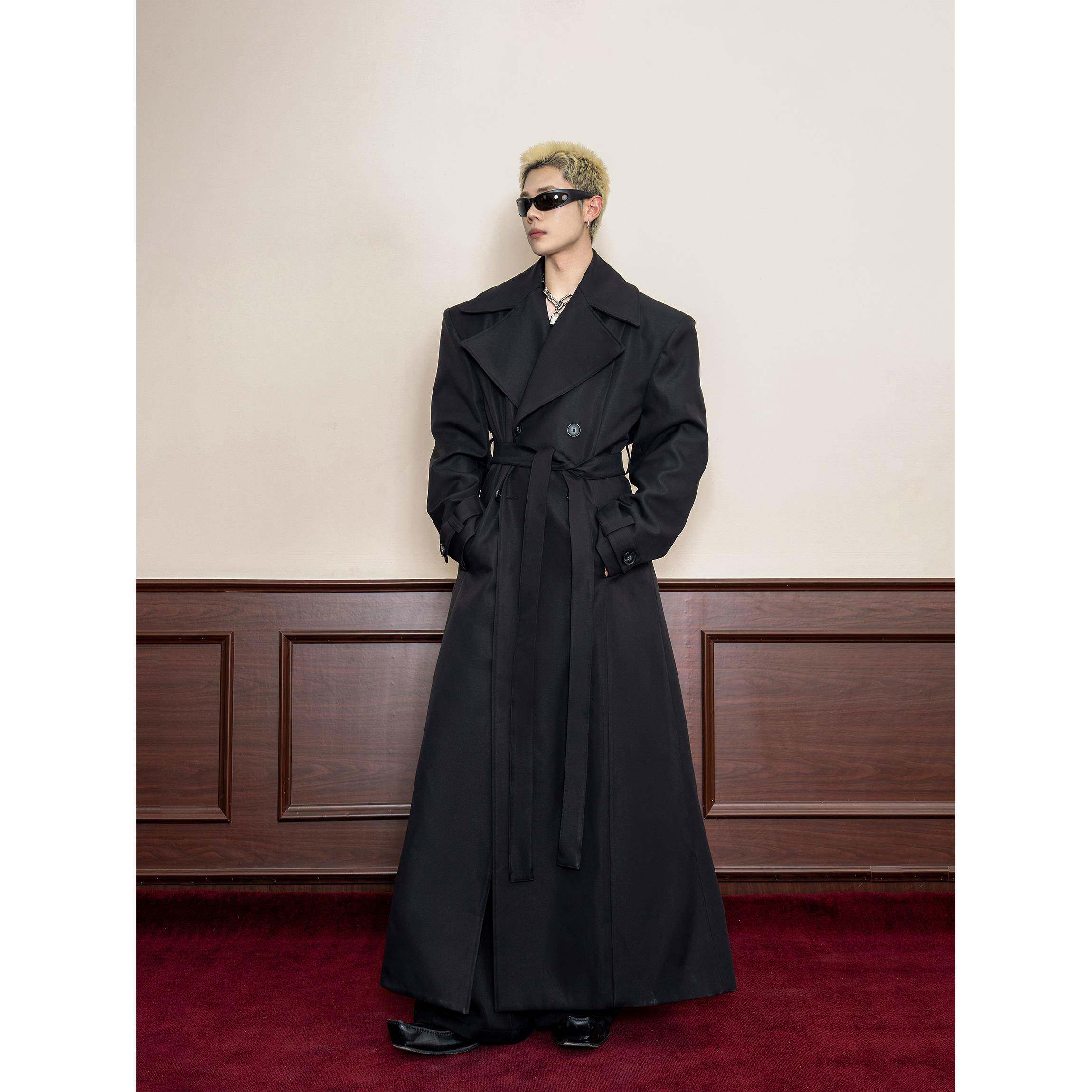 DBW Doublewin复古高级感大翻领收腰风衣外套男阔挺宽肩长款大衣