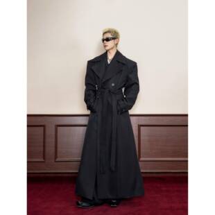 DBW Doublewin复古高级感大翻领收腰风衣外套男阔挺宽肩长款大衣