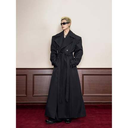 DBW Doublewin复古高级感大翻领收腰风衣外套男阔挺宽肩长款大衣