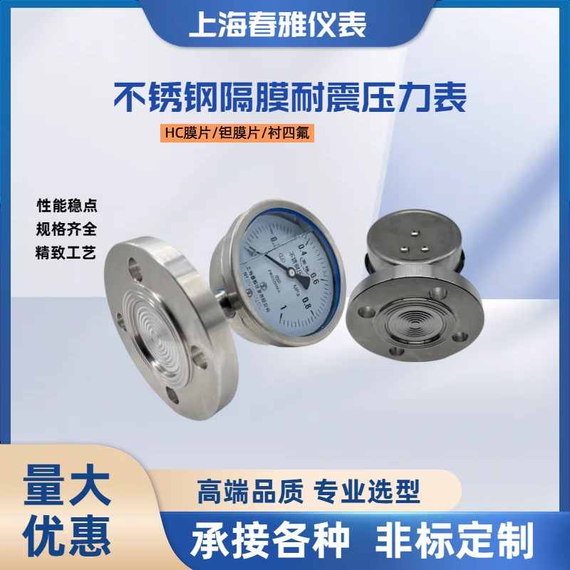 不锈钢耐震隔膜压力表YTP100MLMF法兰膜片DN25DN15DN32衬四氟压力