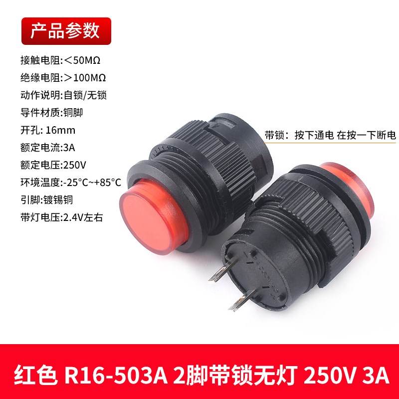 按钮开关 无灯/带灯 自锁式/自复式 电源 按键 R16-503A/AD/B/BD