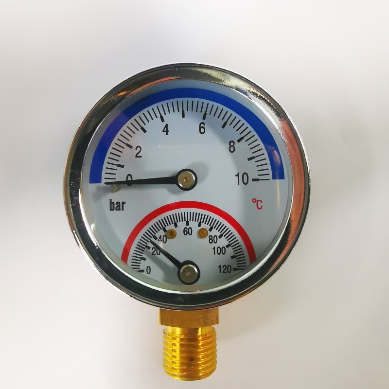 温压一体表分水器温度压力表地暖压力表径向轴向温压表10-16BAR