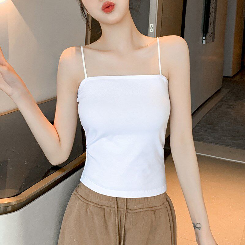 极速粉色吊带背心女夏外穿美背一字领纯棉带胸垫打底内.搭无袖上