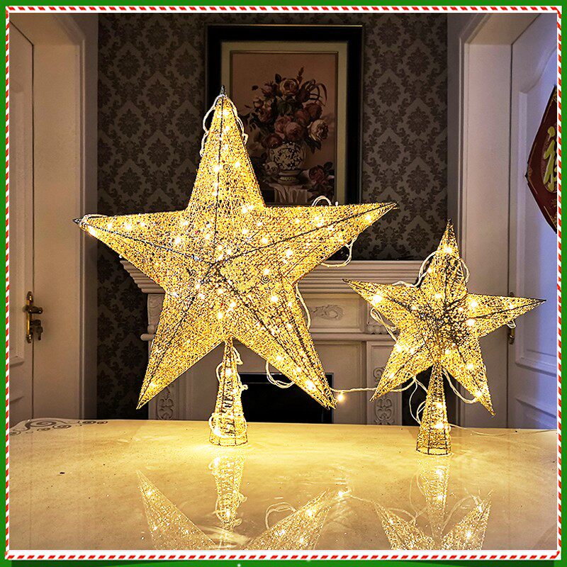 极速圣诞节装饰品铁艺五角星立体粉发光星星挂饰圣U诞树装饰吊顶