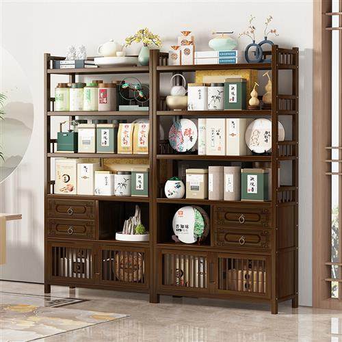 极速茶柜置物架客厅办公室茶桌边柜实木中式O茶边柜储物柜子茶叶