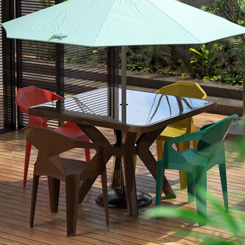 极速沙滩桌子g户外庭院塑料桌椅组合大排档桌子夜市烧烤靠背椅防