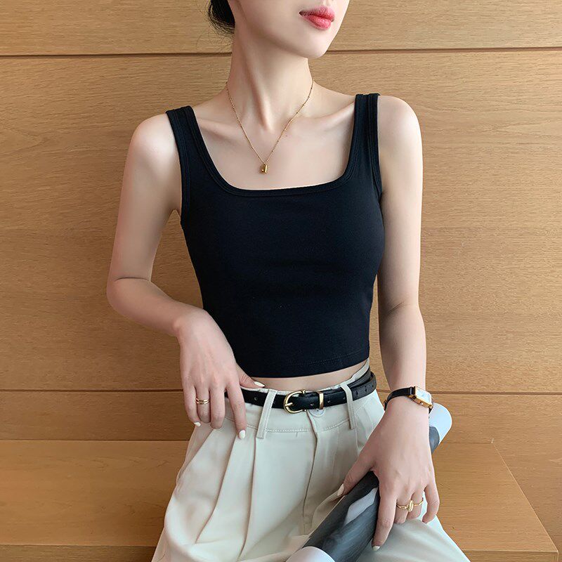 极速白色带胸垫背心女内p搭2025新款纯棉吊带打底外穿工字无袖短