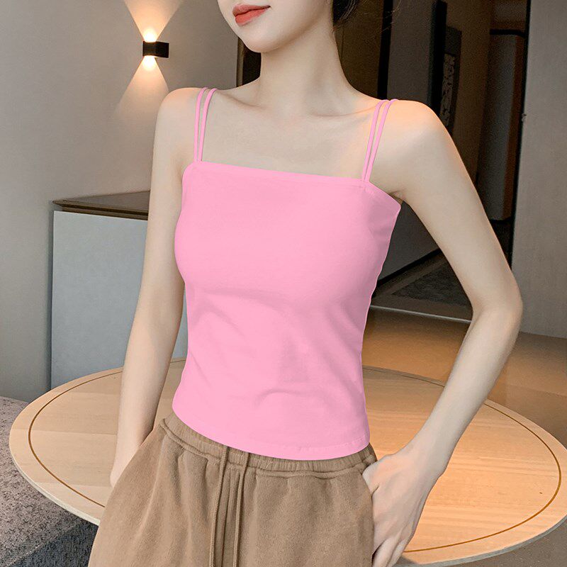 极速欧若风吊带背心女带胸垫内搭2025新款纯棉打底V美背粉色外穿