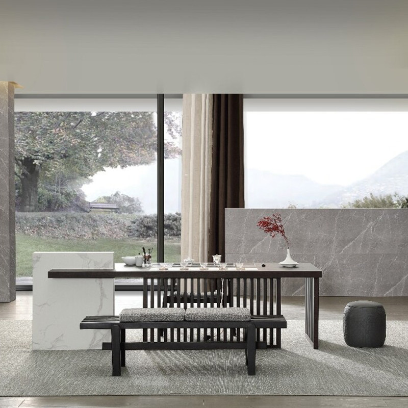 极速新中式茶桌椅组合禅r意实木功夫家用茶台茶室空间茶馆黑胡桃