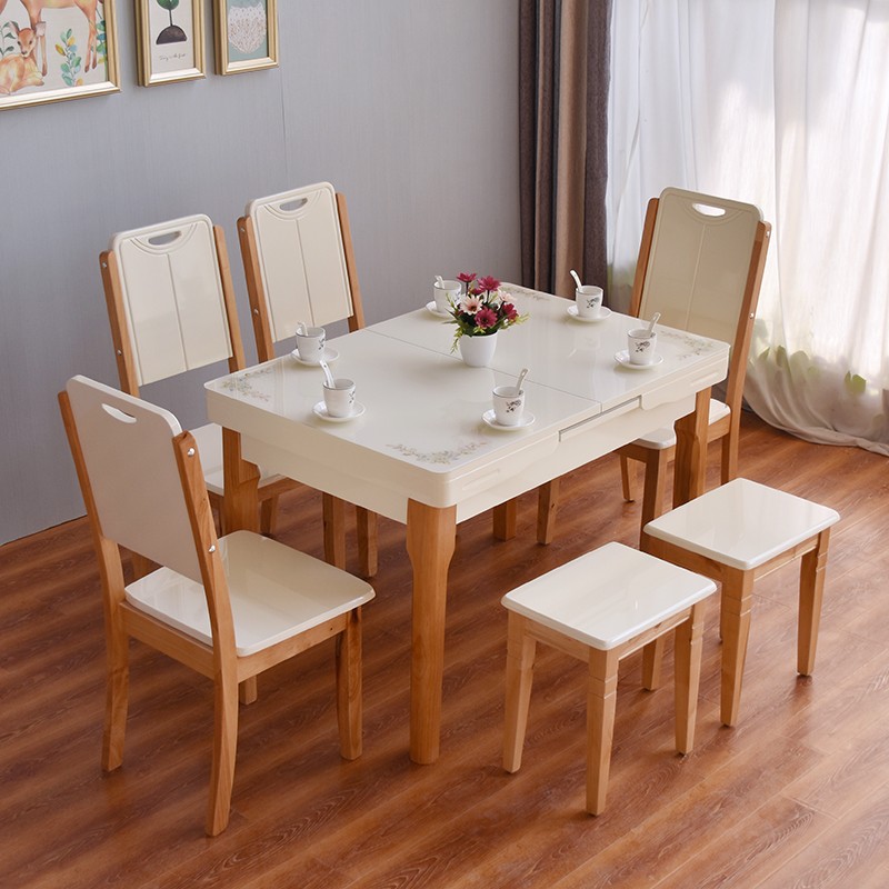 极速餐桌椅组合北欧实木现代简约家用多功能可折叠U伸缩小户型吃