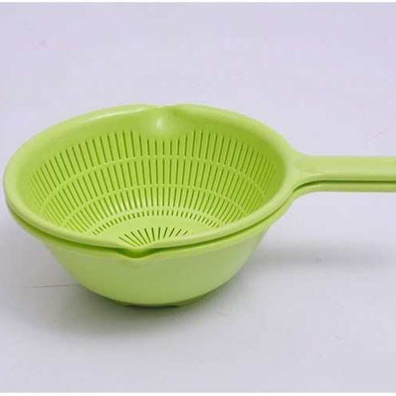 新品.plastic long handle riwce colander strainer filter gree
