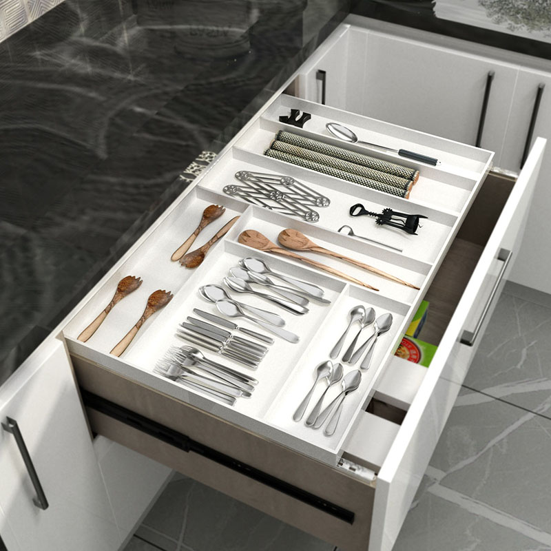 极速矮款亚克力抽屉式带轨u道免打孔抽中抽橱柜分格餐具收纳盒托