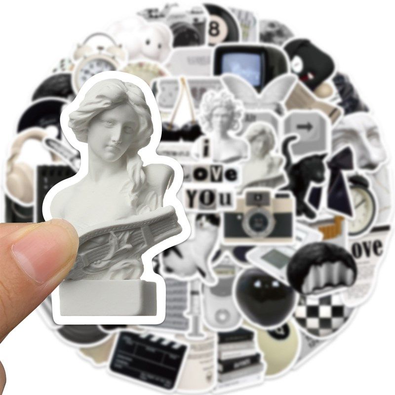 极速61pcs Ifns Style Cute Stickers Black White Simple Decals