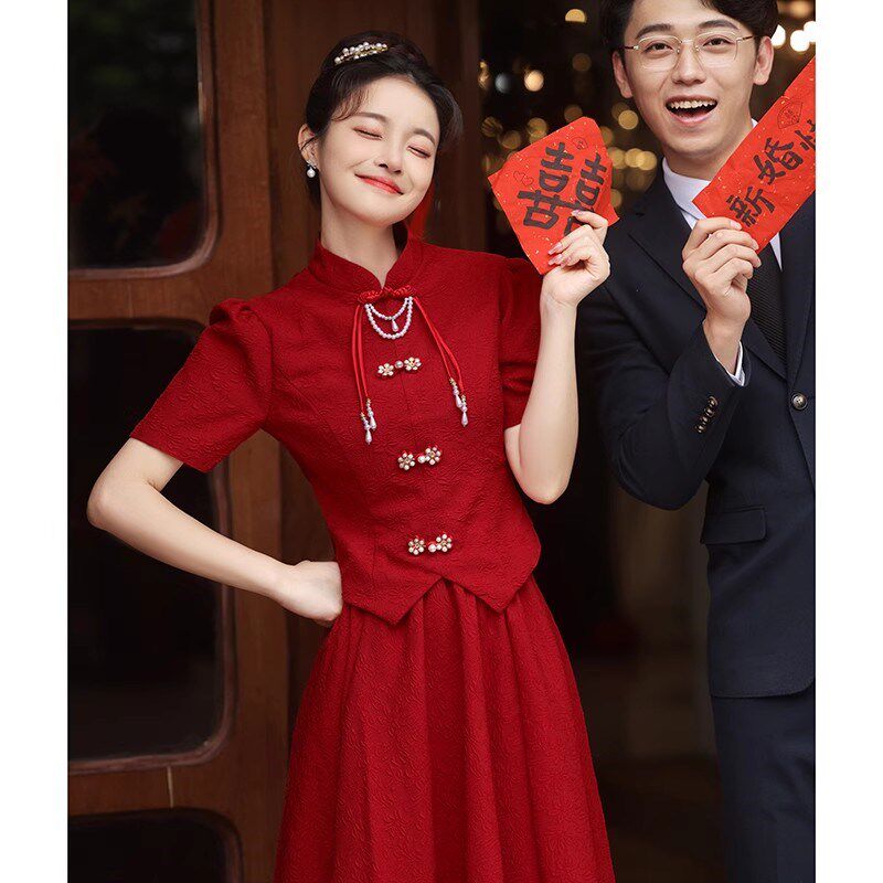 新品新中式敬酒服2025新款新娘C回门宴红色订婚礼服裙女旗袍秀禾