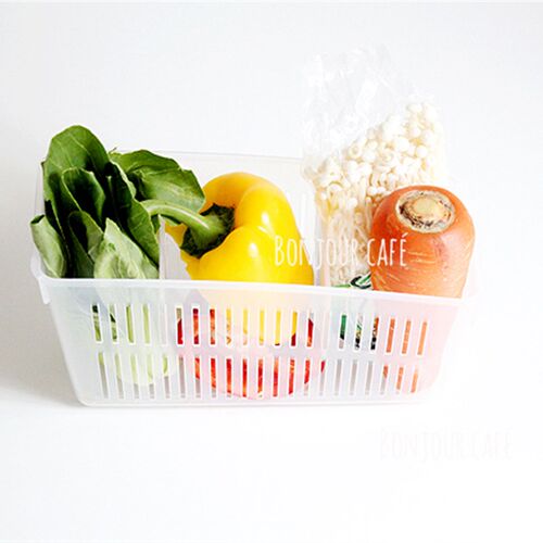 新品进口冰箱整理收纳筐蔬菜水果零食盒塑料镂P空置物篮分格储物