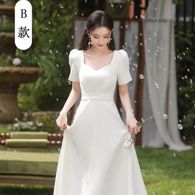 定制晚礼服伴娘服j2025新款秋冬季香槟色婚礼姐妹团礼服裙女缎面