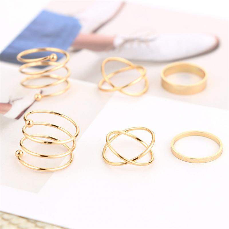 Simple Geometric Alloy 速發6Pcs Gold Fashion Rings Cir Retro