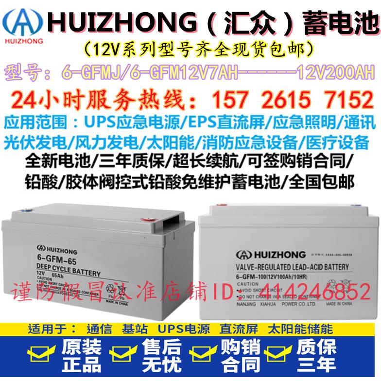 HUIZHONG汇众蓄电池6GFMJ-100T12V100AH17A20A24A38A40A65A150200 畜牧/养殖物资 特种养殖设备 原图主图