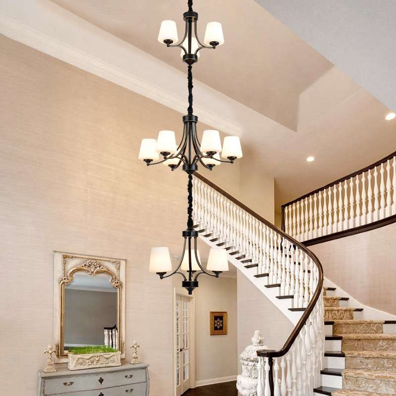 楼梯灯美式复古长吊灯loft复式楼别墅挑空客厅灯三层灯具复古风