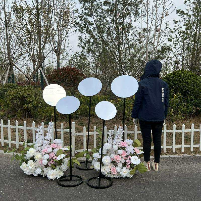 婚庆铁艺镜面场景路引圆形伸缩架子中式拍照布置摆件道具婚礼用品