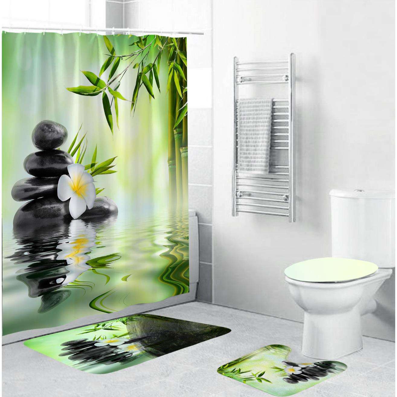 工厂竹子流水数码印花浴帘 涤纶防水防霉布 浴室遮光淋浴隔帘