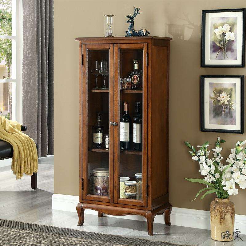 单门玻璃书柜酒柜怀旧古董样板房单门实木书柜组合简易客厅储物柜