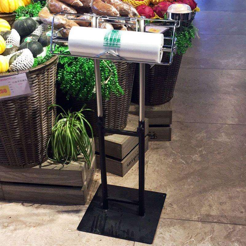 超市落地连卷袋支架升降式果蔬陈列架自动断袋带湿手器挂架堆头架