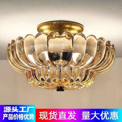 茶色玻璃罩吸顶灯简美欧美外贸出口美式简约复古玄关卧室阳台灯具