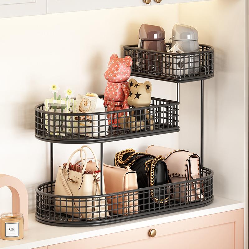 入户门口玄关钥匙收纳摆件铁艺轻奢多层置物架桌面杂物收纳盒