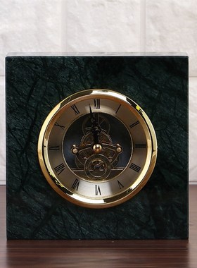 大理石金属e家用台钟样板间客厅玄关中式饰品摆件卧室床头创意北