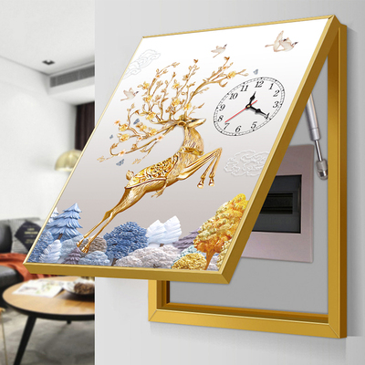 竖版电表箱装饰画带钟表简约现代配电箱装饰N遮挡轻奢电闸箱挂画