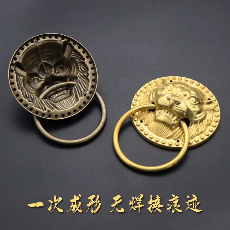 彷古大门锁扣拉手中式纯铜狮子头兽头门环别O墅庭院木门栓插销把