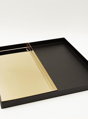 新中式现代简约金色拼接组合托盘摆件桌面摆件T样板间家居摆件