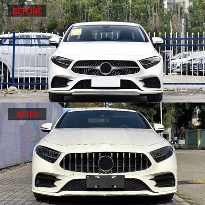 适用于2019-2021款CLS C257 改装GT 竖条T中网进气格栅 面罩