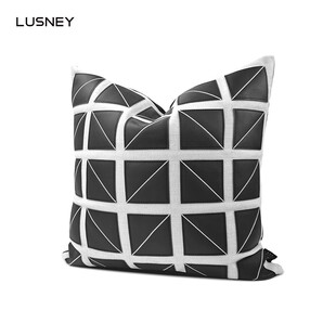 现代极简摩登风样板房抱枕别v墅搭配沙发绣线靠包黑白菱形刺绣靠