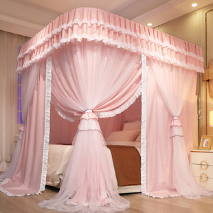 高级感大气U型导轨遮光蚊u帐公主风落地一体加P厚防风床帘卧室家